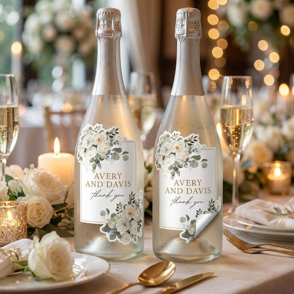custom wedding bottle stickers, personalized champagne labels for wedding reception decor USA