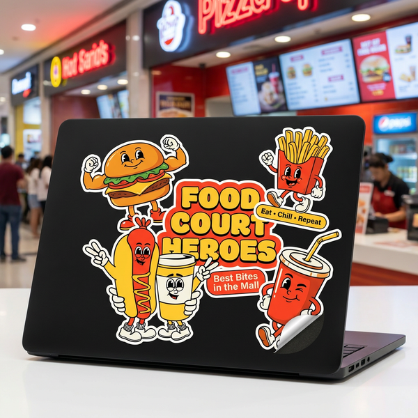 custom die-cut stickers on laptop, durable vinyl decals for laptops and tech, waterproof sticker printing USA