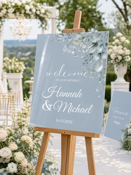Dusty Blue Wedding Welcome Sign 3