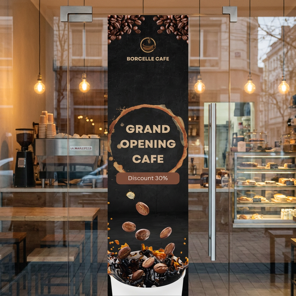 Grand Espresso Cafe outdoor pillar sign sticker mockup