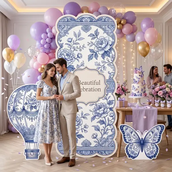 Beautiful Celebration Blue Floral Backdrop Set 10