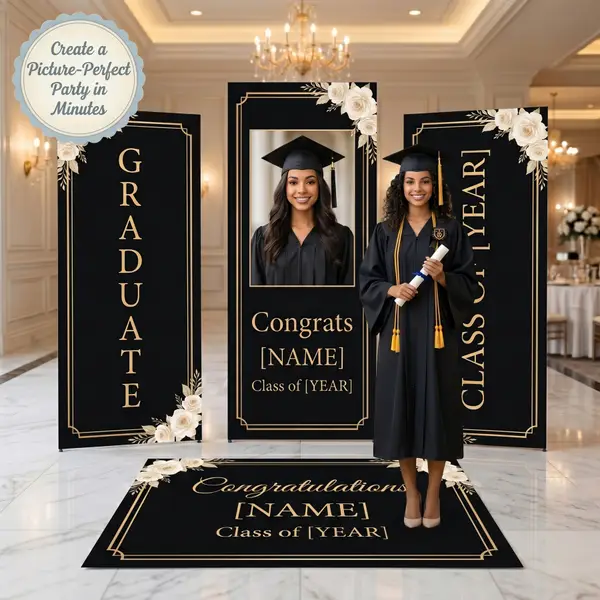 Personalized Black Gold Graduation Backdrop Set 7
