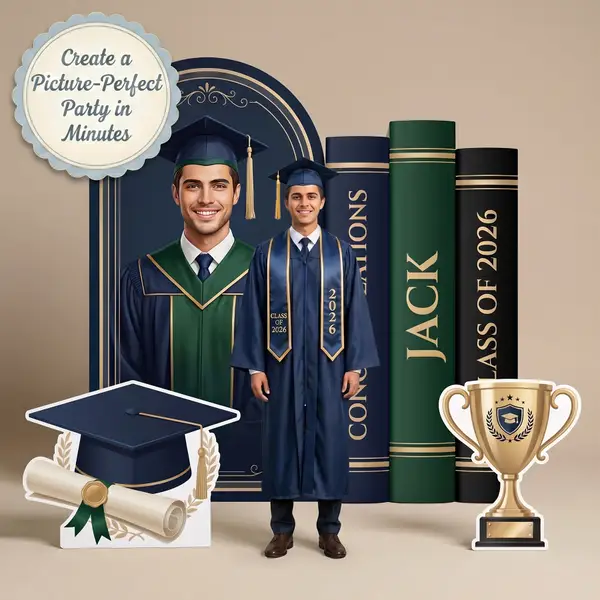 Personalized Navy Green Graduation Backdrop Set 11