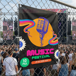 Custom mesh banner for music festival – colorful outdoor event mesh banner