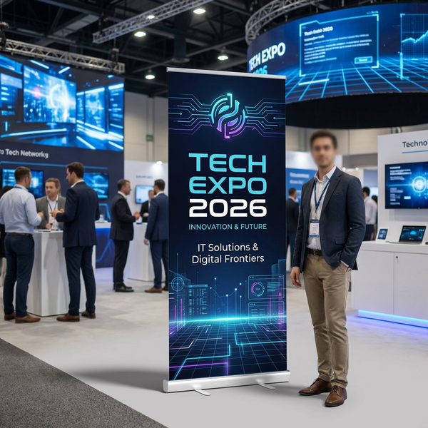 Custom retractable banner for tech event – professional pull up banner display 2026