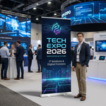 Custom retractable banner for tech event – professional pull up banner display 2026