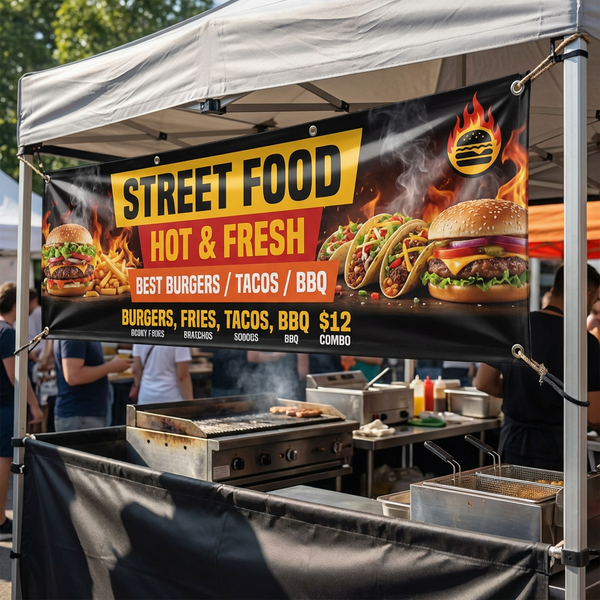Outdoor vinyl banner printing for street food festivals and markets