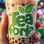 Custom logo sticker on bubble tea cup – branded drink label printing