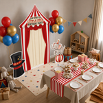 Circus Birthday Backdrop Set indoor party table setup lifestyle