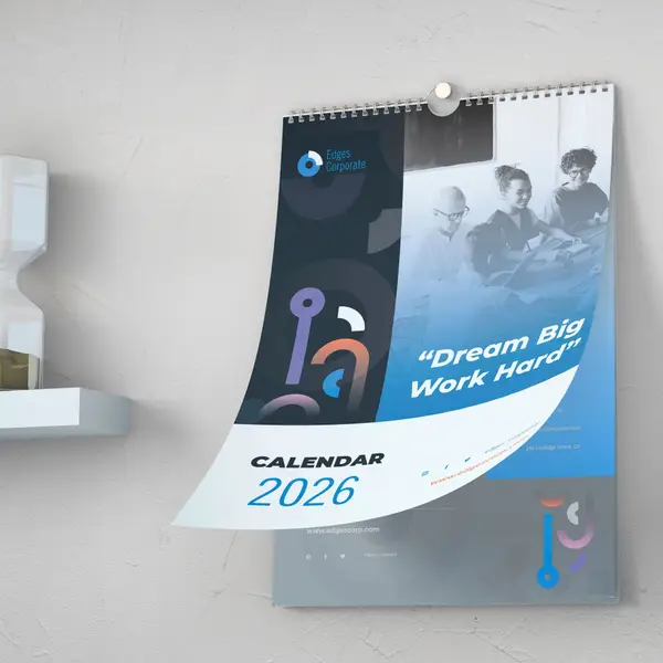 Wall calendar with wire-o binding at top for easy flip pages