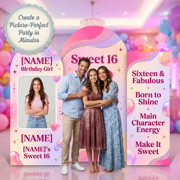 Personalized Sweet 16 Backdrop Set with Photo 6