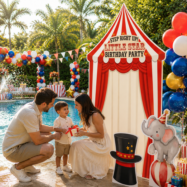 Circus Birthday Backdrop Set pool party lifestyle photo zone