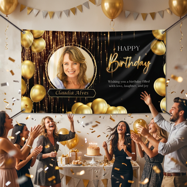Personalized birthday banner with photo – custom milestone birthday banner printing
