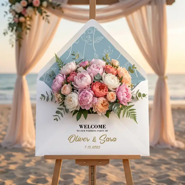 Folded PVC wedding welcome sign with UV print