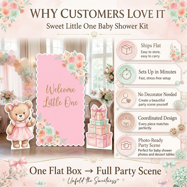 Pink Floral Teddy Bear Backdrop Set 5