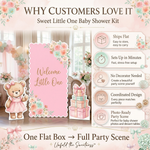 Pink Floral Teddy Bear Backdrop Set 5