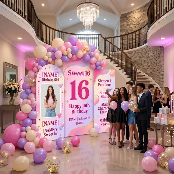 Personalized Sweet 16 Backdrop Set with Photo 8