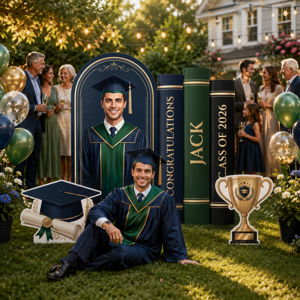 Personalized Navy Green Graduation Backdrop Set 9