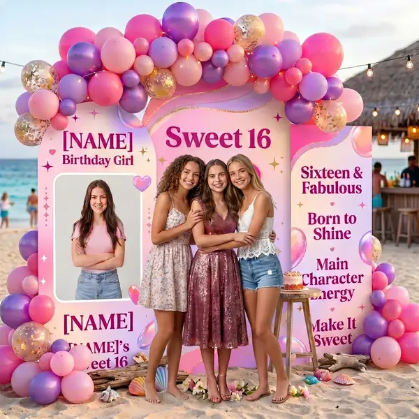 Personalized Sweet 16 Backdrop Set with Photo 9