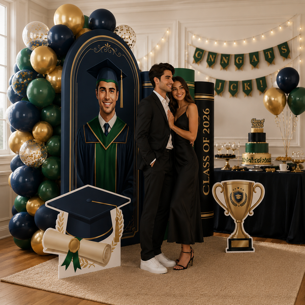 Personalized Navy Green Graduation Backdrop Set 7