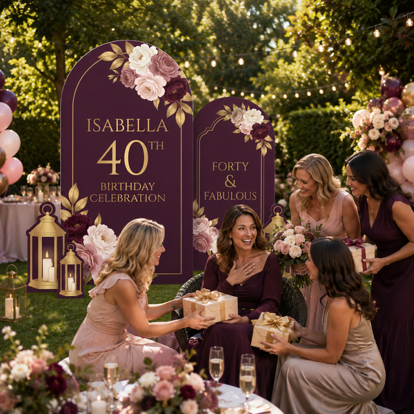 Personalized Burgundy Floral 40th Birthday Backdrop Set 11