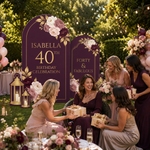 Personalized Burgundy Floral 40th Birthday Backdrop Set 11