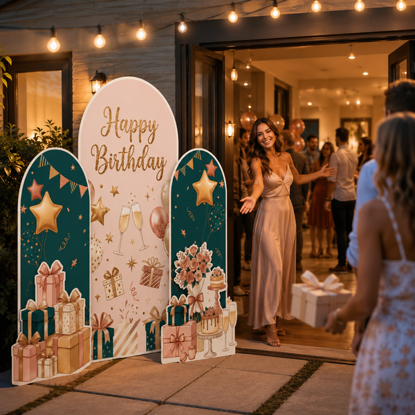 Happy Birthday Elegant Backdrop Set for adult milestone birthdays - CustAmaze Print