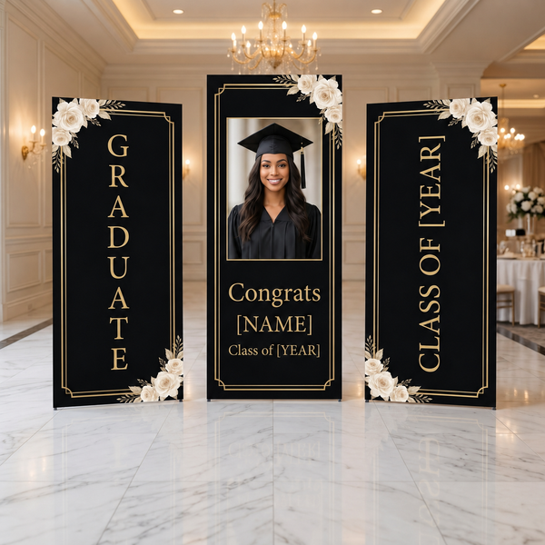 Personalized Black Gold Graduation Backdrop Set 1