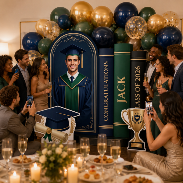 Personalized Navy Green Graduation Backdrop Set 8