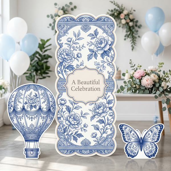 Beautiful Celebration Blue Floral Backdrop Set 1