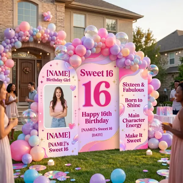 Personalized Sweet 16 Backdrop Set with Photo