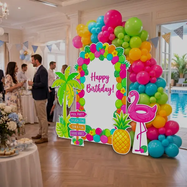 Happy Birthday Pool Party Backdrop Set 13