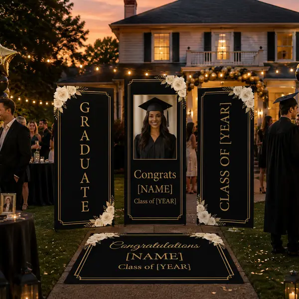 Personalized Black Gold Graduation Backdrop Set 10