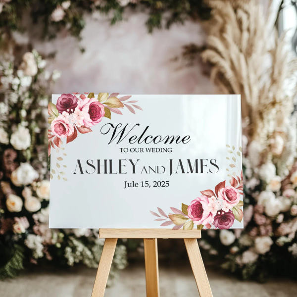 Floral Frosted Wedding Sign 1