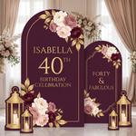 Personalized Burgundy Floral 40th Birthday Backdrop Set 1
