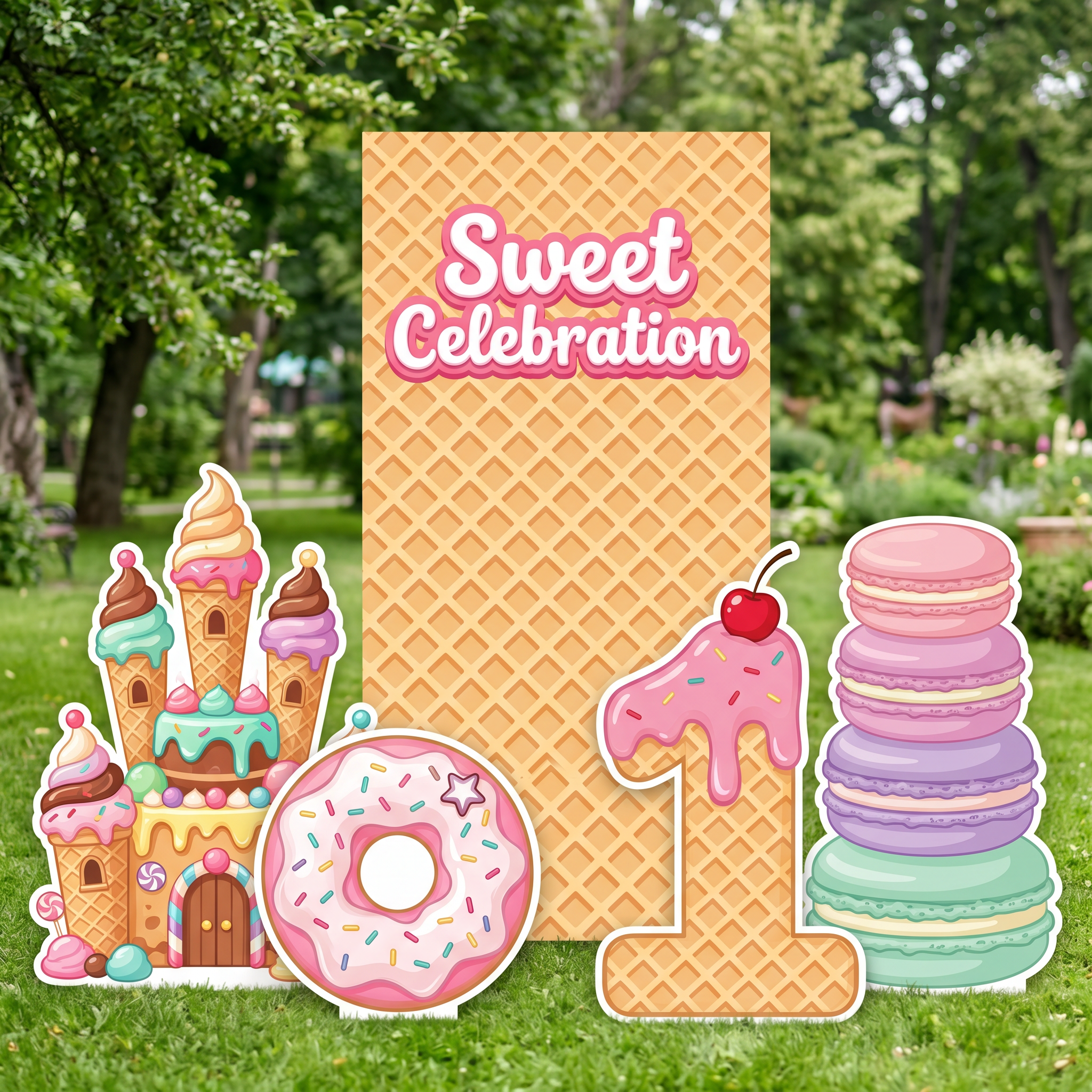 Sweet Celebration Birthday Backdrop Set with custom number standee - CustAmaze Print