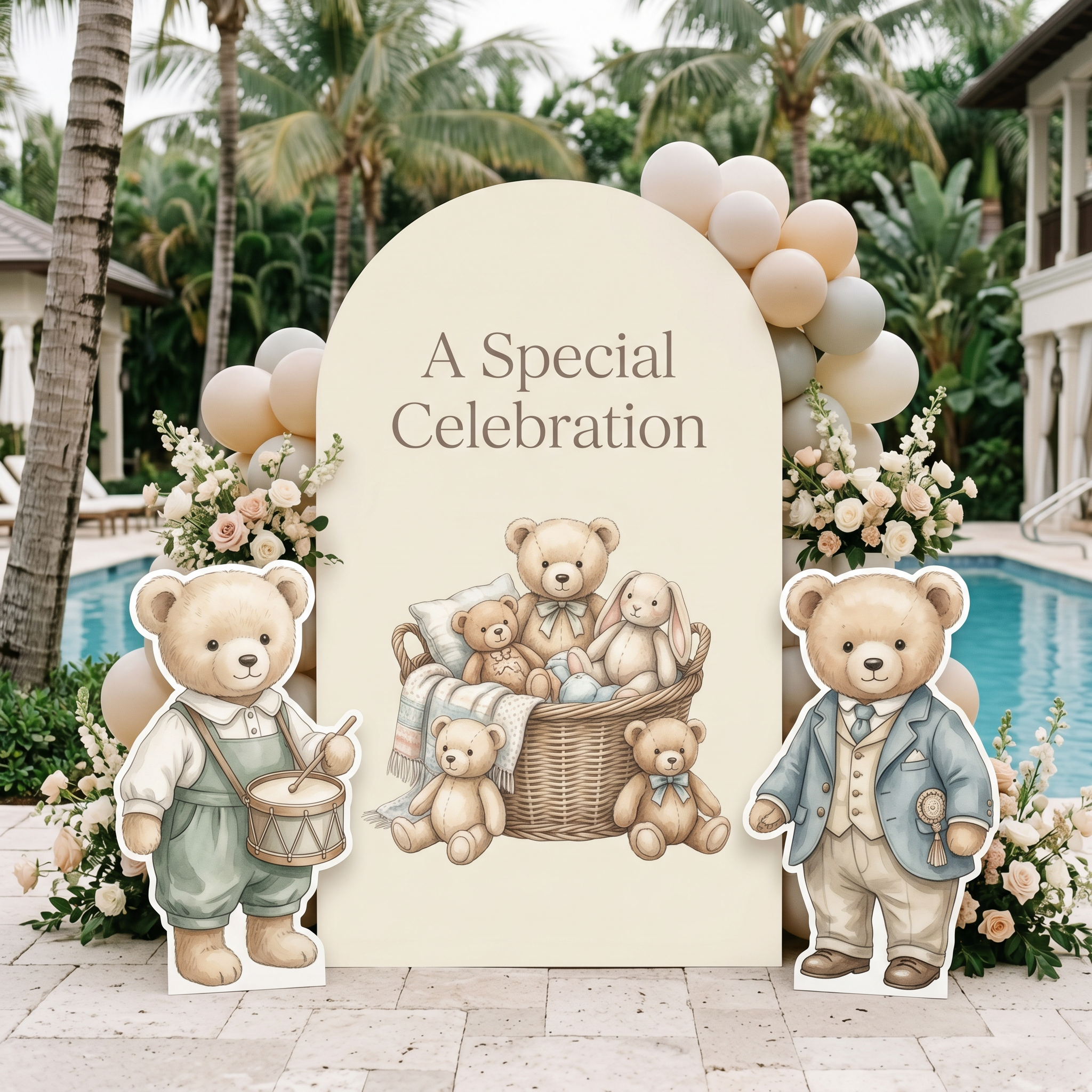 Sweet New Chapter Teddy Bear Backdrop Set - CustAmaze Print