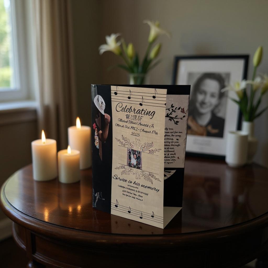 Obituary booklets printed same-day – 5.5x8.5 inches, saddle-stitched, full-color, ideal for memorial services, pickup in Jers