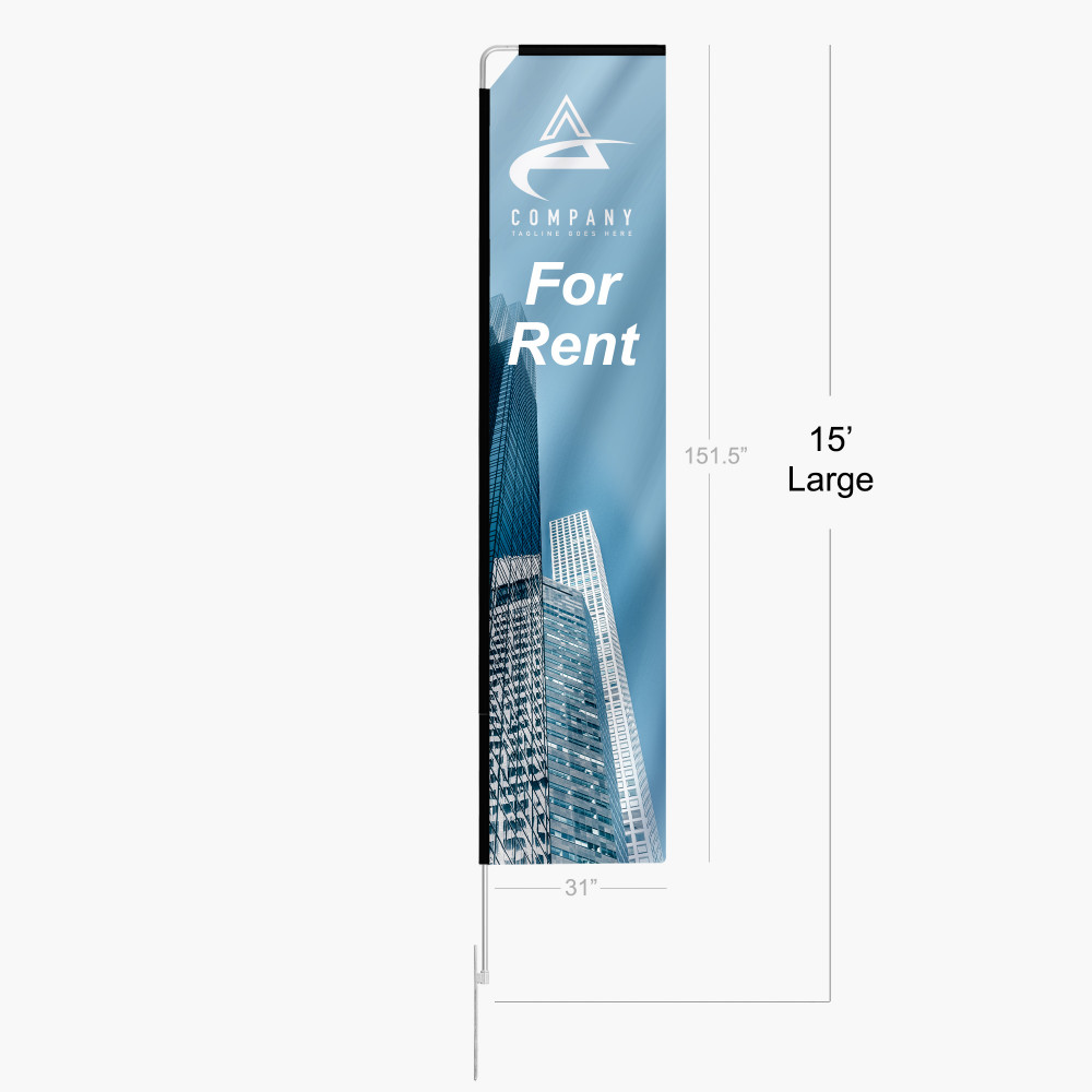 Rectangle flag with custom graphics and durable pole for outdoor events