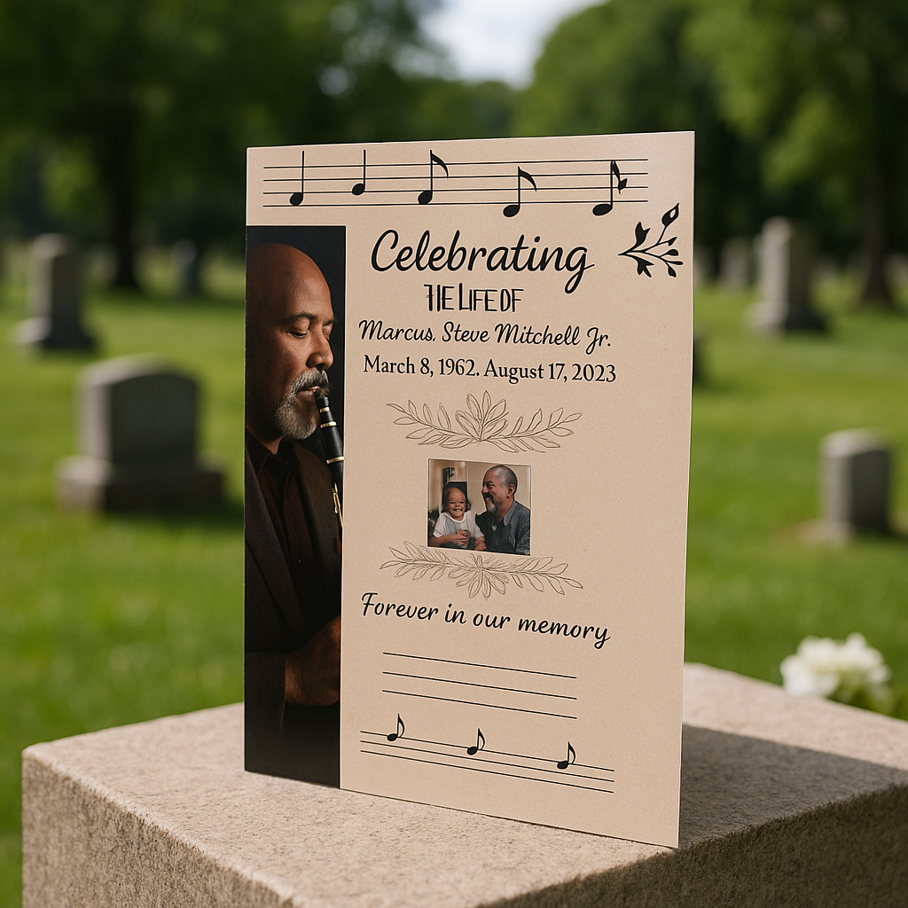 Same-day obituary booklet printing – saddle-stitched, 5.5x8.5, NYC Jersey City