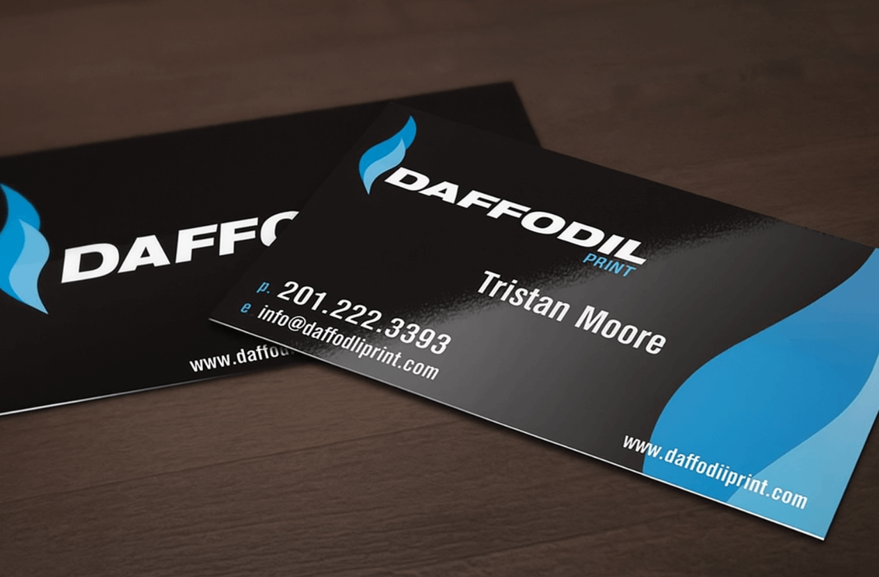 Premium 12 pt High Gloss business cards – full-color, UV-coated for a bold, reflective shine, ideal for professionals seeking