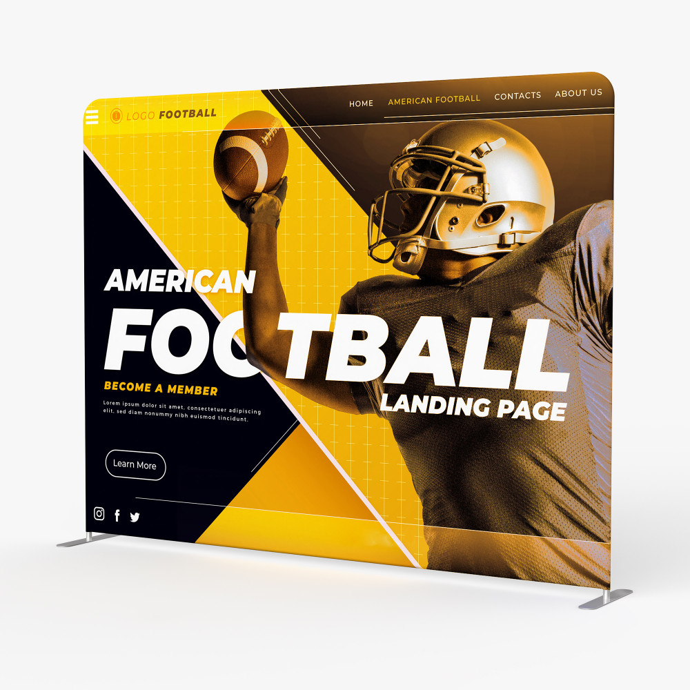 Straight tension fabric display with lightweight aluminum frame and carry bag