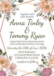 Invites - Pink Flowers Gold