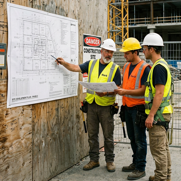 Men Looking at Printed Blueprints