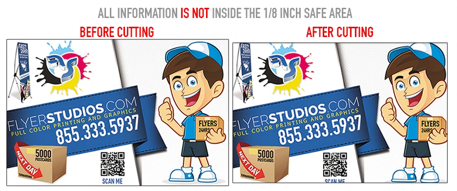 Bad bleed example — incorrect file setup for print by FlyerStudios.com