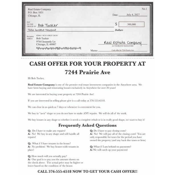 Cash Offer Letter - Black & White 1