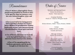 Obituary Sunset Purple Sky, Trees, Birds, Doves, Folded 8.5x11