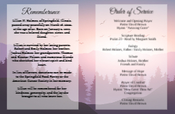 Obituary Sunset Purple Sky, Trees, Birds, Doves, Folded 11x17