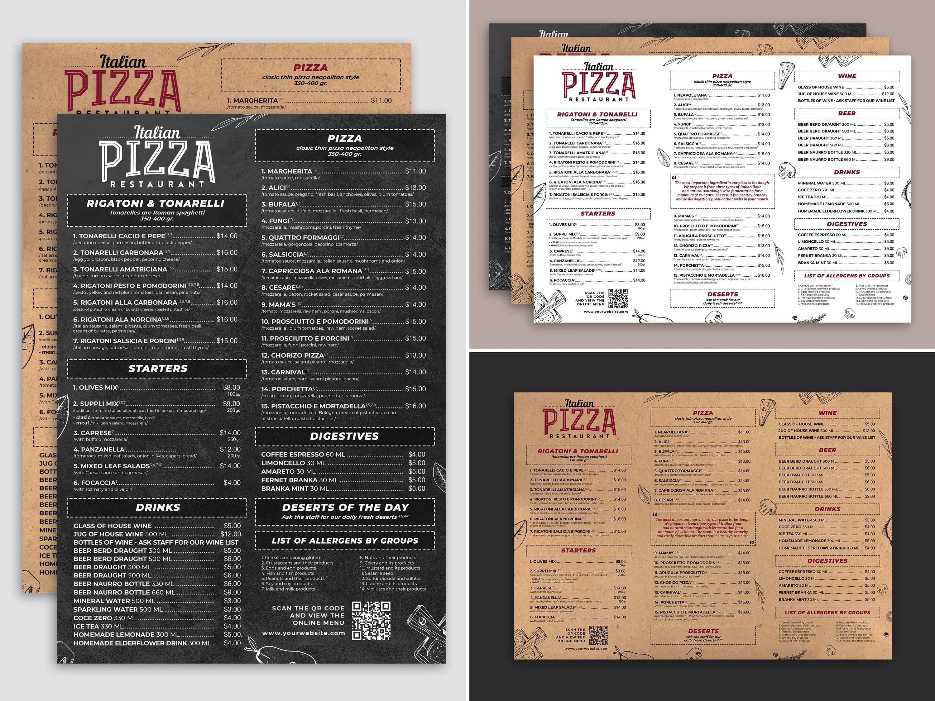 Single Page Laminated Dine-In Menus