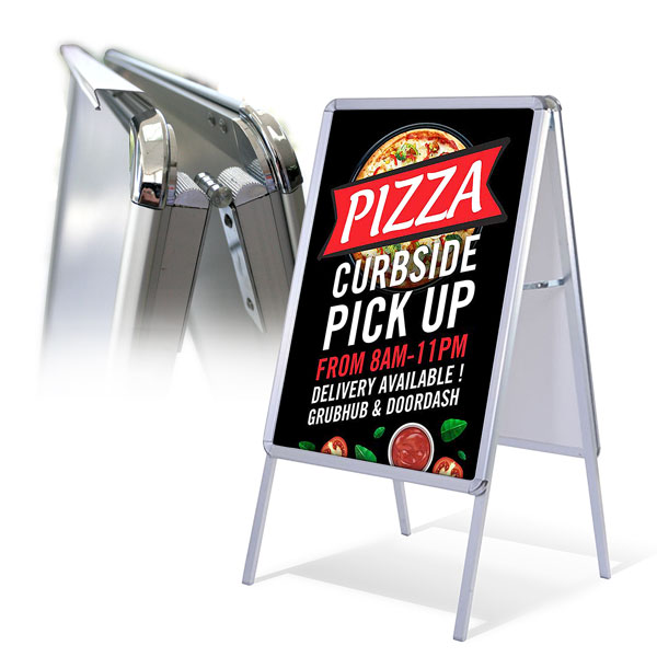 Aluminum Snap-Open A-Frame Poster Stand - 21" x 30" Aluminum A-Frame Sidewalk Sign with Snap-on Frame